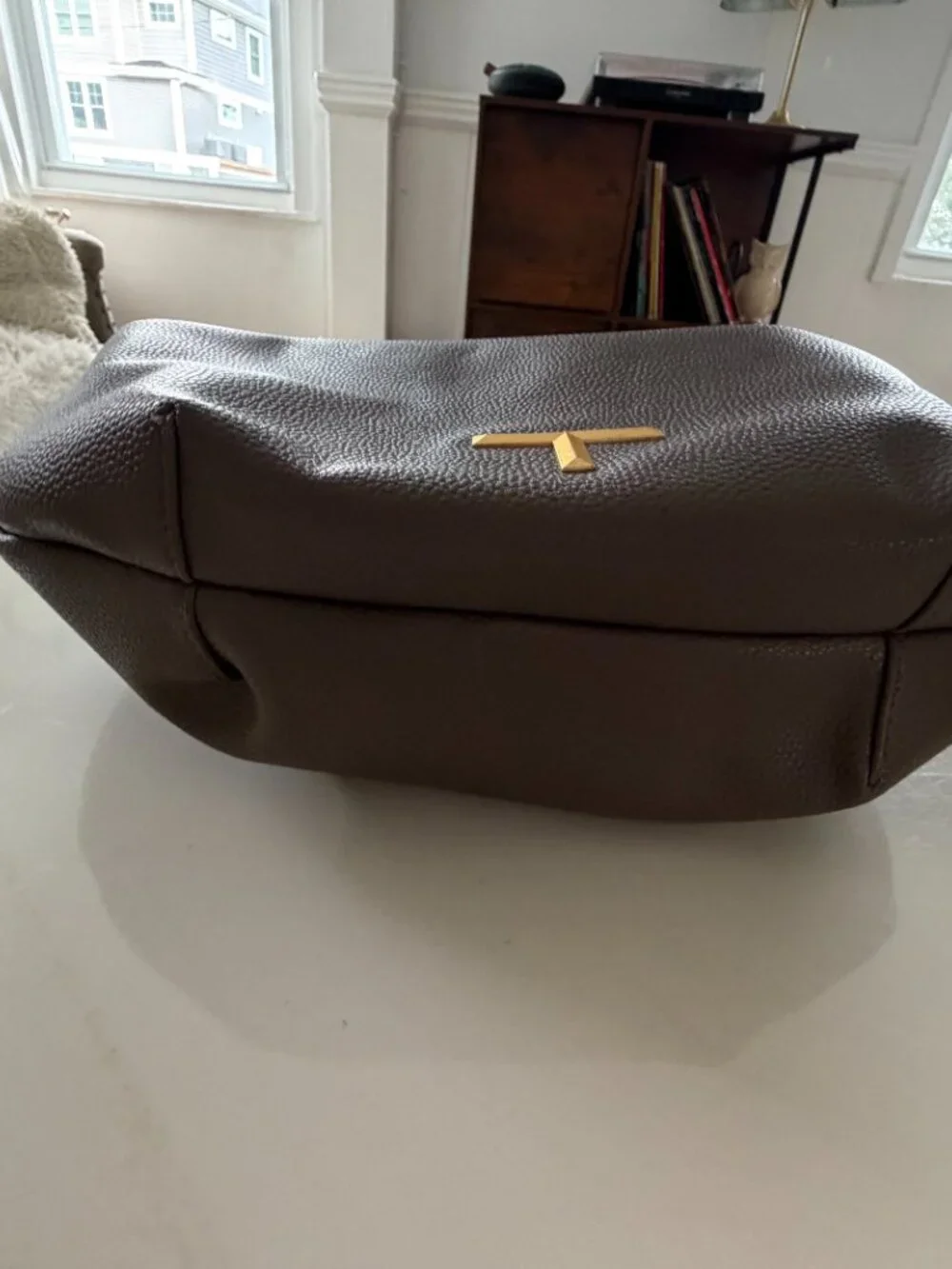 Tahari Bedford Slouchy Faux Leather Hobo Shoulder Bag with Side Zip Pocket